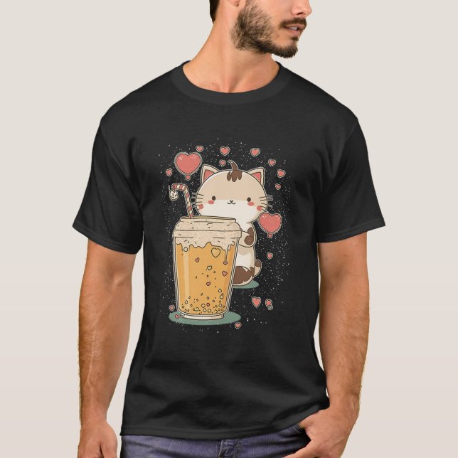 T-shirt Chat Boba Tea Kawaii Kitty Buble Tea Anime (Devant)