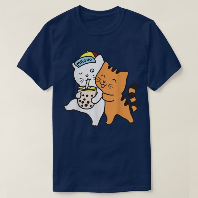 T-shirt Chat Boire Boba Thé-Chemise Bubble Thé Anime Kawai (Design devant)