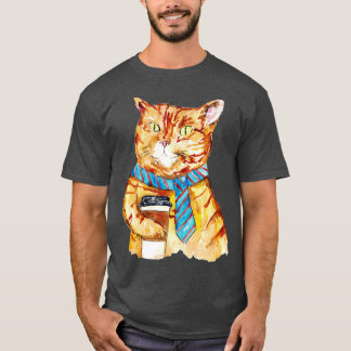 T-shirt Chat boire du café Peinture Cuisine