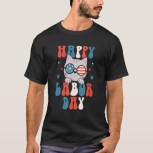 T-shirt Chat Bonne fête du Travail Drapeau américain Chat