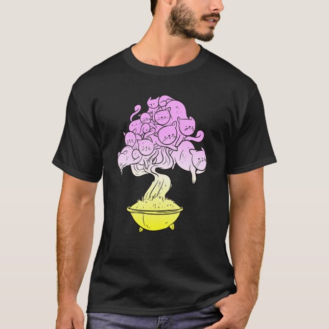 T-shirt Chat Bonsai Tree Chat Vintage (Devant)