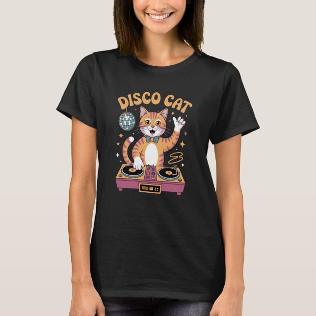 T-shirt Chat branché avec lunettes de soleil, boule disco  (Devant)