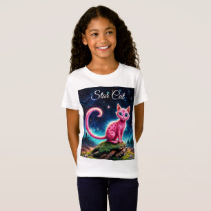 T-Shirt Chat brillant Whimsical, yeux bleu long queue art