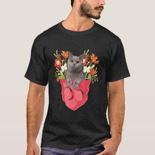T-shirt Chat British Shorthair Dans La Pochette Florale De