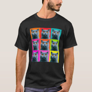 T-shirt Chat British Shorthair Design Pop Art Bloc de Coul