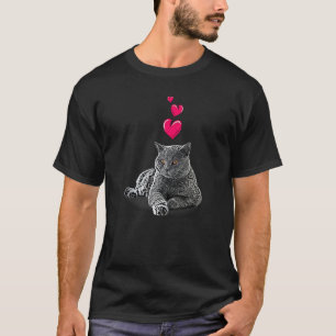 T-shirt Chat British Shorthair Et Coeurs Motif De Chat Mig