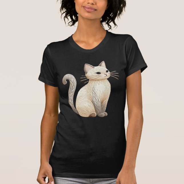 T-shirt Chat brodé Boho Beige Kitty sur Black Graphic (Devant)