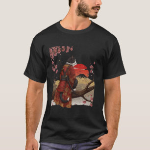 T-shirt Chat Bushido Samouraï Guerrier avec Katana et Kimo