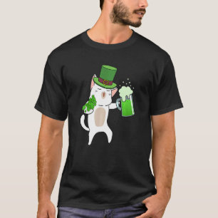 T-shirt Chat buvant de la bière Shamrock Hommes Femmes St
