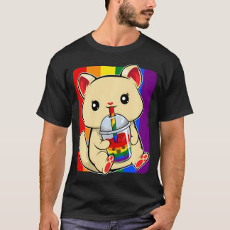 T-shirt Chat buvant du Boba Lgbt-Q Mignon Kawaii Kittengay