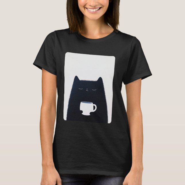 T-shirt Chat buvant du café (Devant)
