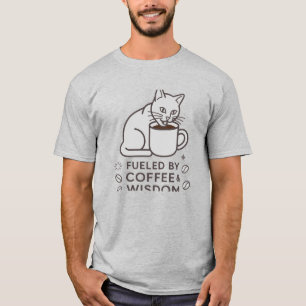 T-shirt Chat Buvant du Café Alimenté par le Café et la Sag