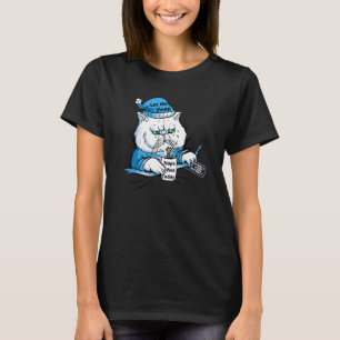 T-shirt Chat buvant du café Chat endormi regardant la télé