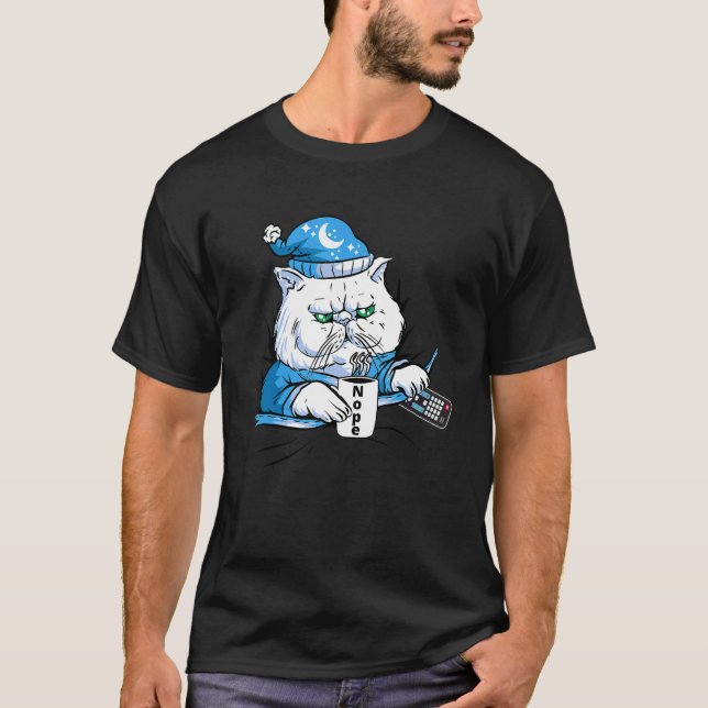 T-shirt Chat buvant du café Chat endormi regardant la télé (Devant)