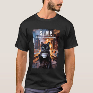 T-shirt Chat buvant du thé Humour sombre tenue SIMP Sarcas
