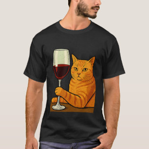 T-shirt Chat Buvant du Vin Drôle Amateur de Chat Félin Ani