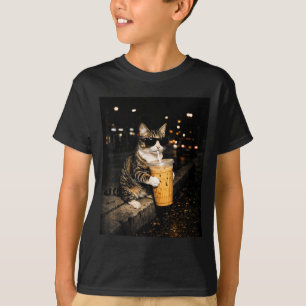 T-shirt Chat buvant un café glacé mème animal drôle rétro