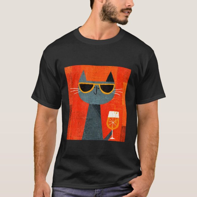 T-shirt chat buvant une boisson orange de manière cool (Devant)