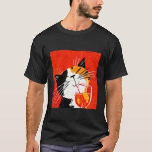 T-shirt chat Buvant une Boisson Orange de Manière Cool
