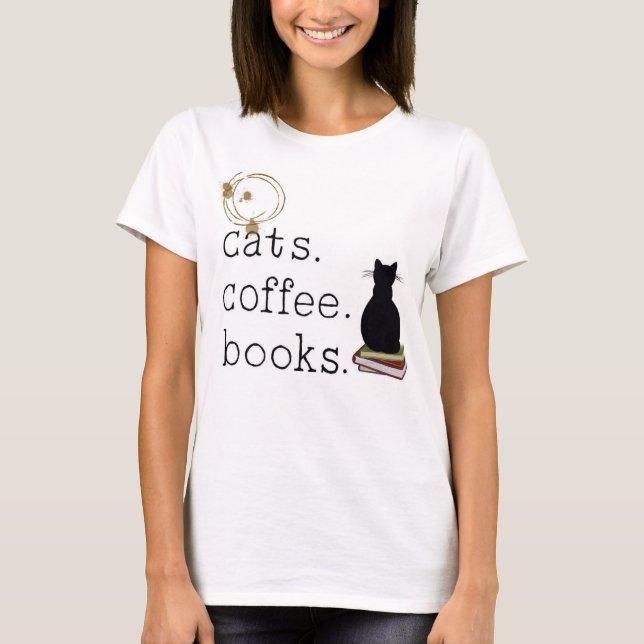 T-shirt Chat. Café. Livres. La perfection. (Devant)