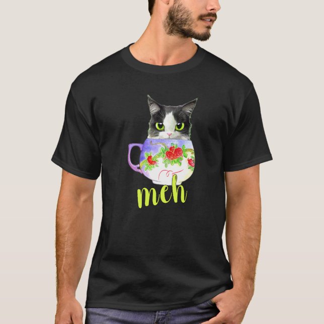 T-shirt Chat café sarcastique meh (Devant)