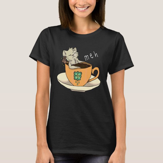 T-shirt Chat café sarcastique meh (Devant)