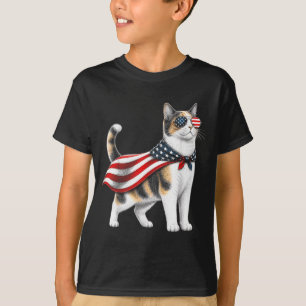 T-shirt Chat calico 4 juillet Drapeau américain Patriotiqu