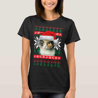 T-shirt Chat calico chapeau de Noël style Sweater de Noël