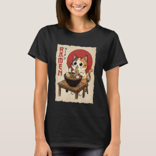T-shirt Chat calicot anime mangeant des nouilles drôle kaw