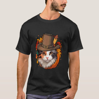 T-shirt Chat calicot de Thanksgiving drôle