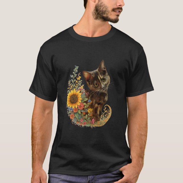 T-shirt Chat calicot fleur sauvage (Devant)