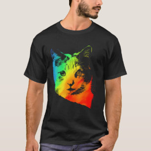 T-shirt Chat calicot mignon vintage arc-en-ciel coloré