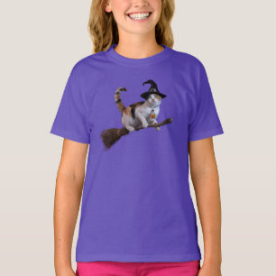 T-shirt Chat calicot sorcière drôle pour enfants