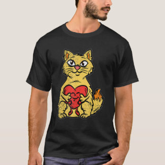 T-shirt Chat câlinant un coeur pour la Saint-Valentin ador