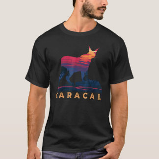 T-shirt Chat Caracal Coucher de Soleil Rétro Animal Faune 