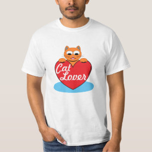 T-shirt Chat caricature orange Amoureux des chats au coeur