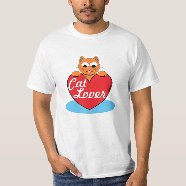 T-shirt Chat caricature orange Amoureux des chats au coeur (Devant)