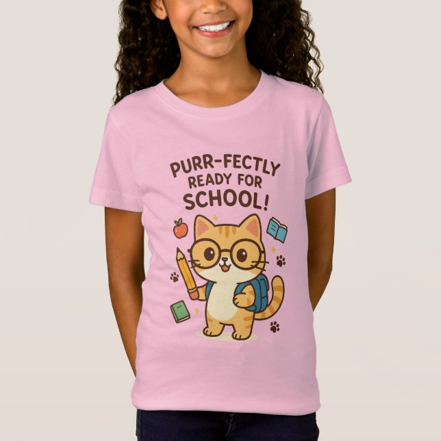 T-Shirt Chat Cartoon Cute Retour À L'École (Devant)