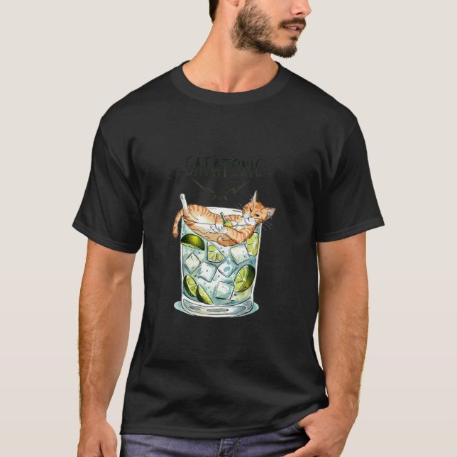 T-shirt Chat catatonique - Chat drôle qui boit (Devant)