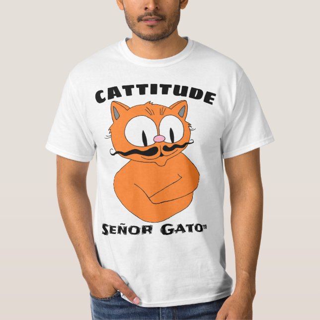 T-shirt Chat CATTITUDE Moustache de Dessin Animé (Devant)