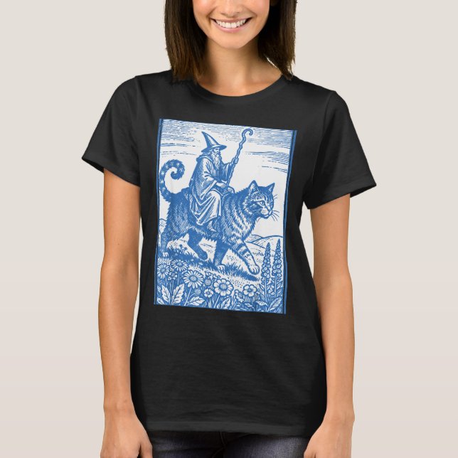 T-shirt Chat cavalier sorcier drôle mignon mème  (Devant)