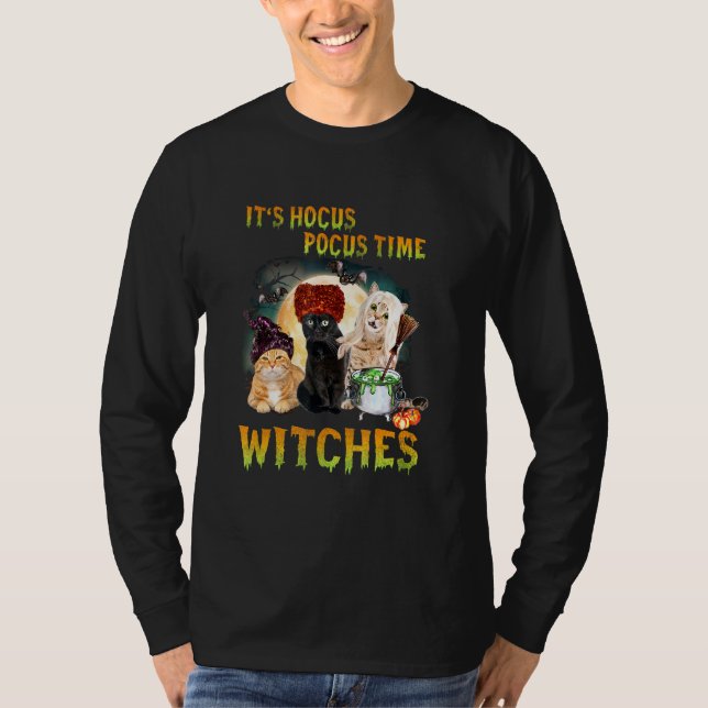T-shirt Chat C'est l'heure de Hocus Pocus Sorcières Design (Devant)