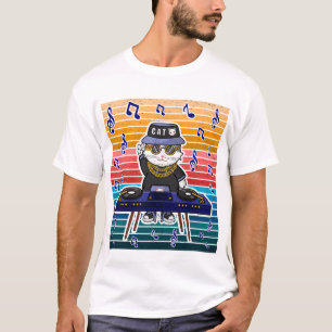 T-shirt Chat chanceux Maneki Neko DJ Musique Rétro Art