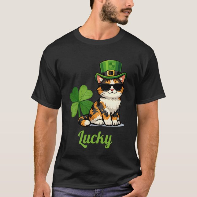 T-shirt Chat Chanceux Saint Patrick Leprechaun Calico (Devant)