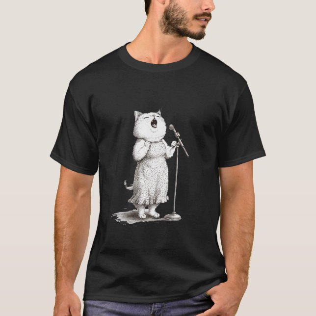 T-shirt Chat chantant dans une performance au microphone (Devant)