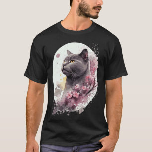 T-shirt Chat Chartreux Cerisier Japonais Fleur de Sakura C