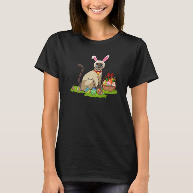 T-shirt Chat Chasse aux oeufs de Pâques Bunny Siamese Chat (Devant)