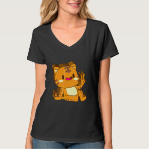 T-shirt Chat Chaton Minou Multicouche Paix Détendu Mignon 