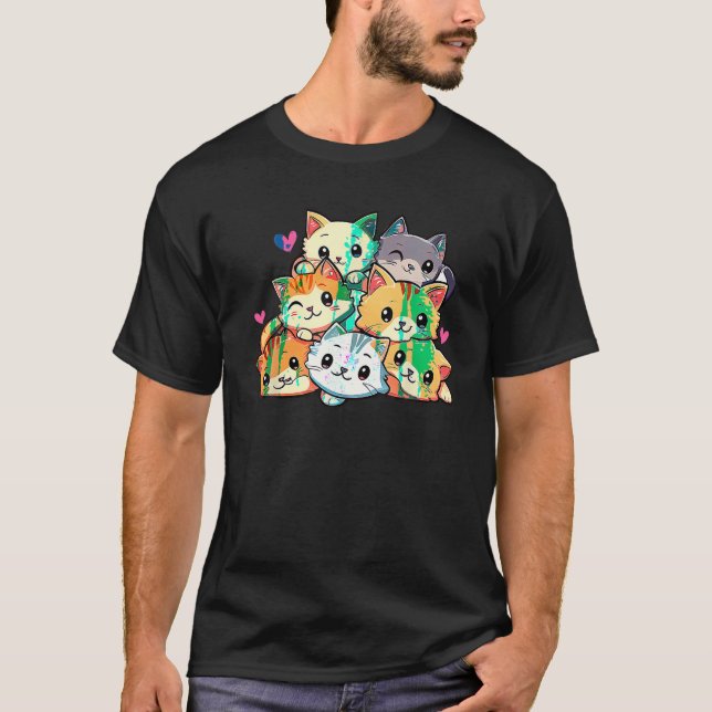 T-shirt Chat Chats Meowowate Cute Kitty Pile Anime Kawaii  (Devant)