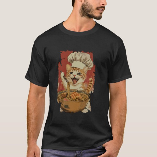 T-shirt Chat Chef avec Ramen (Devant)